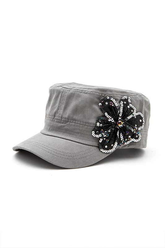 Sequins Beaded 3D Flower Statement Cadet Hat