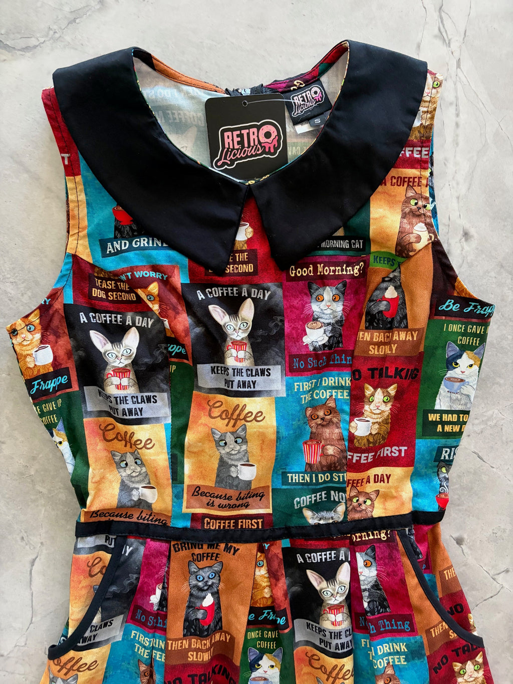 Cats & Coffee Collared Dress - 4X only, 1 left!