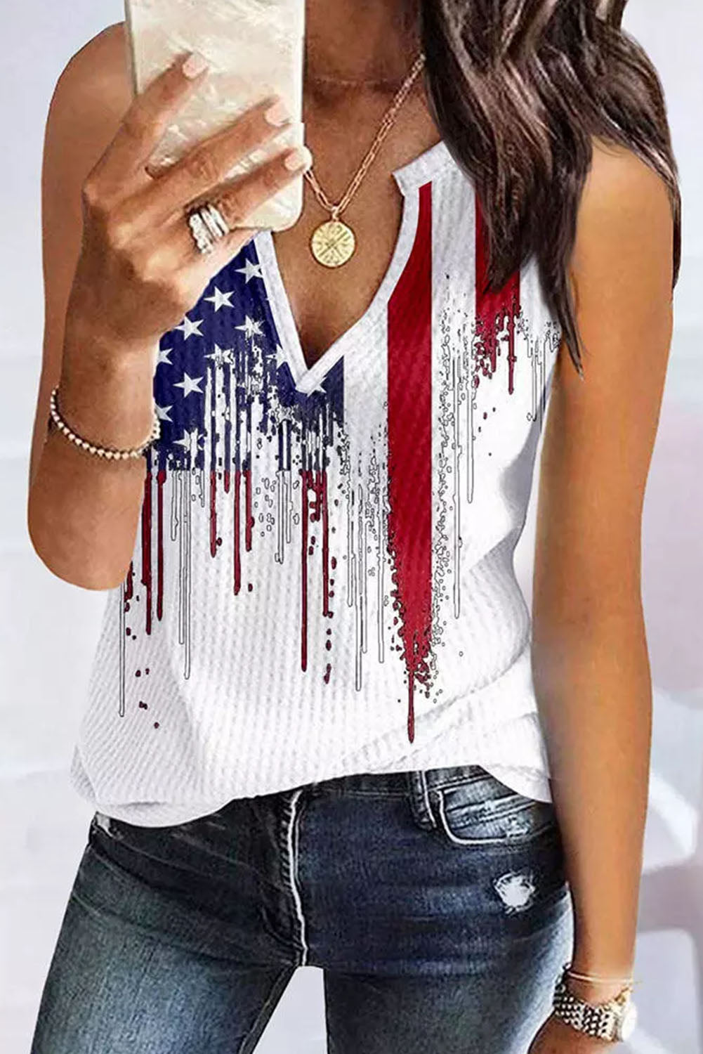 American Flag V-Notch Tank Top