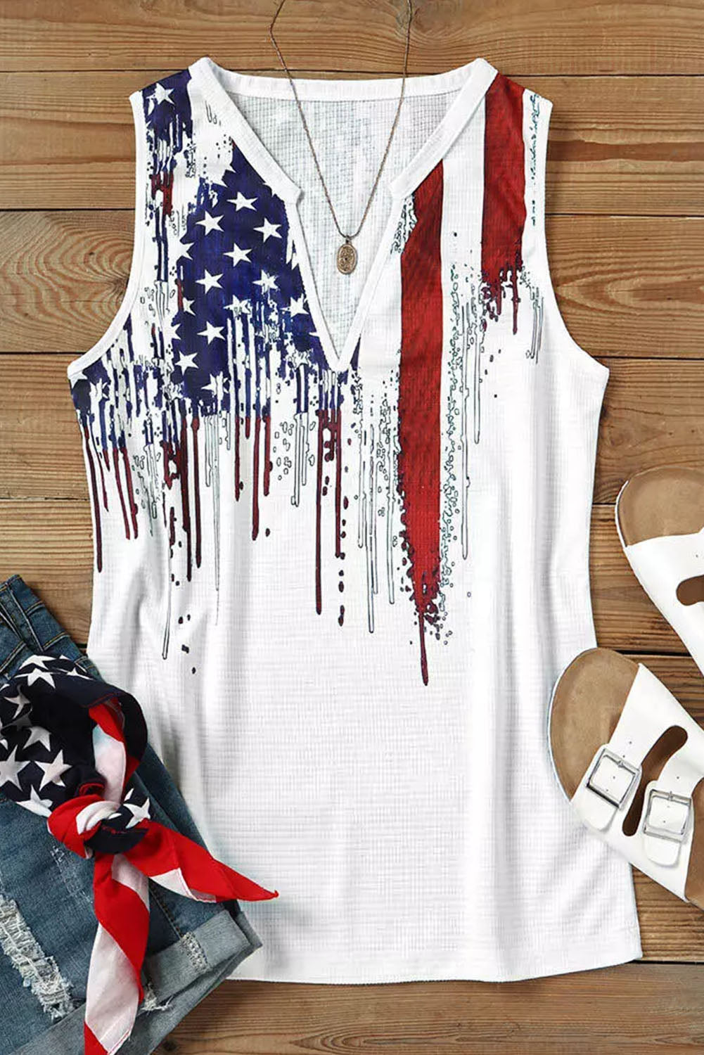 American Flag V-Notch Tank Top
