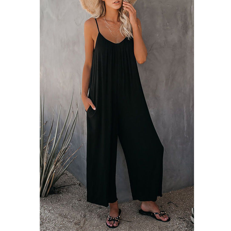 Women’s Pleated Chest Cross-Strap Jumpsuit