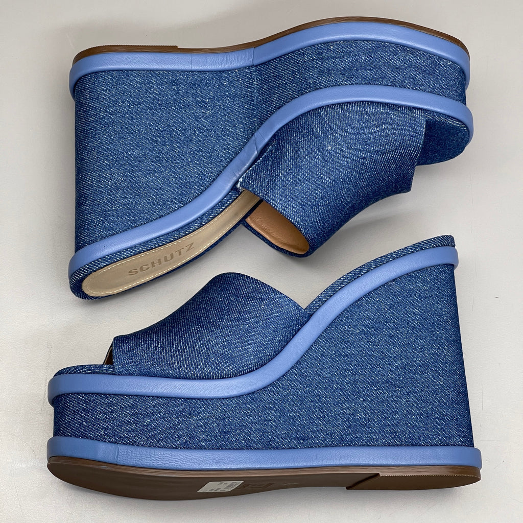 SCHUTZ Dalle Denim Women's Wedge Sandal Blue Platform Shoe Sz 9.5B (New)